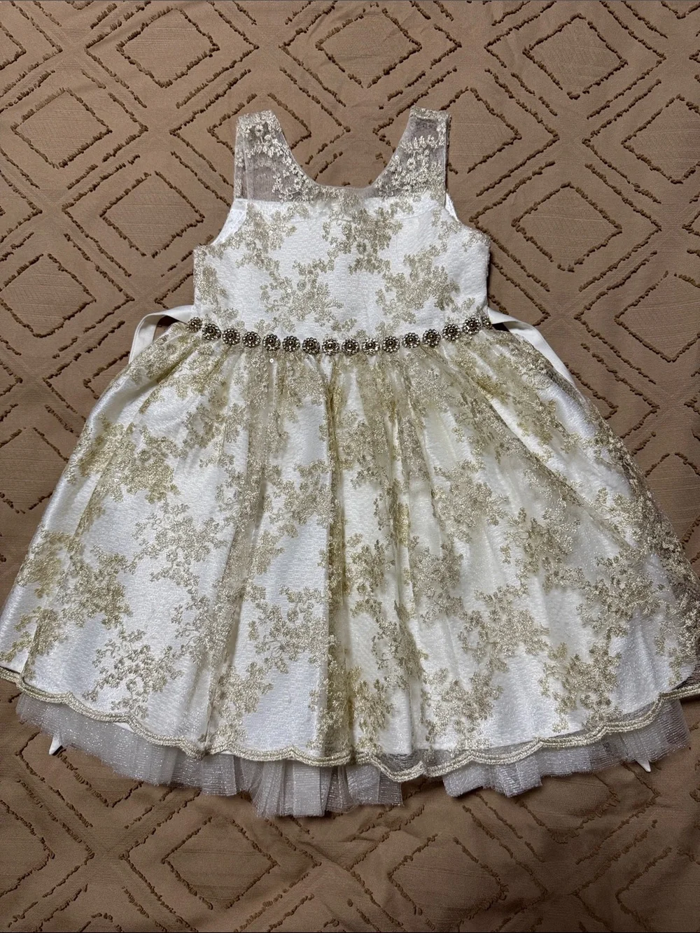 American Princess White and Gold Lace Embellished Party Dress